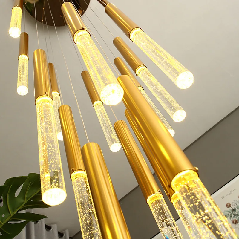 Nordic Led Staircase Ceiling Chandeliers Gold Black for Living Room Hall Pendant Lamps Home Decor Suspension Lusters Luminaires