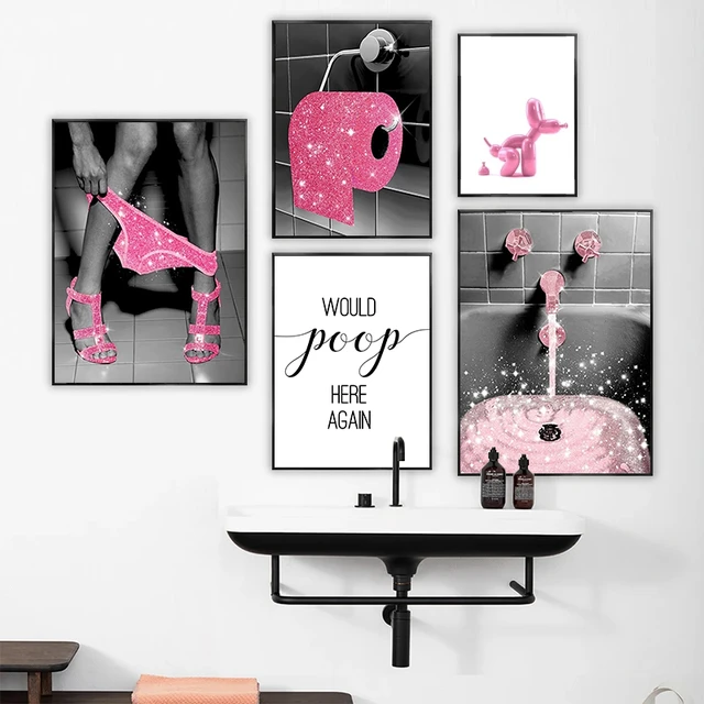 Drinking Sexy Fashion Woman Bling Toilet Roll Paper Wall Arts Bar Bathroom  Decor