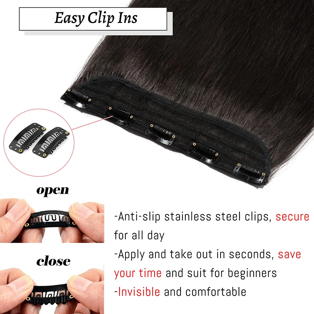 Clip nelle estensioni dei capelli umani un pezzo 5 Clip 100% veri capelli umani lisci morbidi un pezzo estensioni naturali dei capelli umani 120g