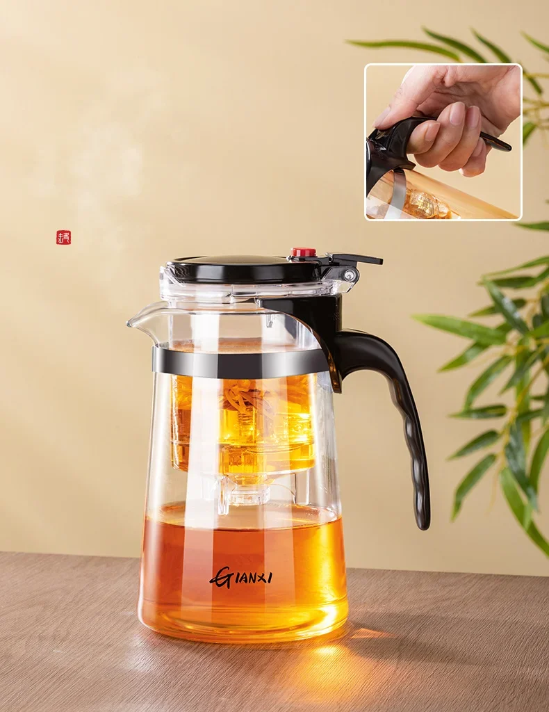Teapot With Infuser Thickened Glass Heated Resistant Tea Pot One-button Filtering Tea Separation Kettle Tea Coffee Maker Teapot With Infuser Thickened Glass Heated Resistant Tea Pot One-button Filtering Tea Separation Kettle Tea Coffee Maker