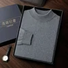 100% high-quality cashmere men's autumn and winter pullover, semi high neck classic versatile warm sweater jacket 1