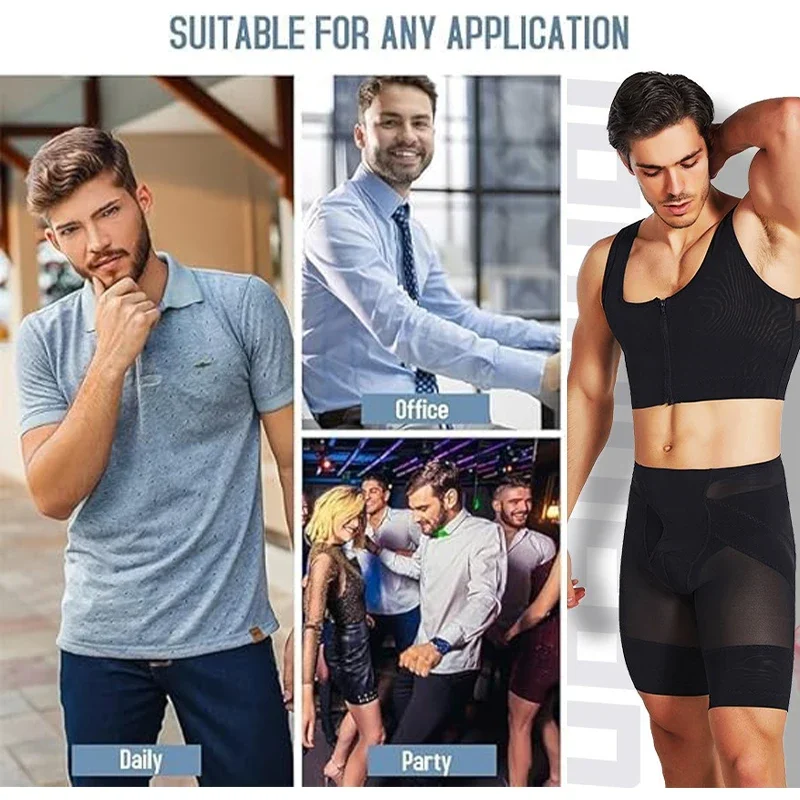 MrifDila Belly Slimming Vest Men's Chest Compression Posture Corrector Back Support Vest Breathable Elastic Shirt Body Shaper