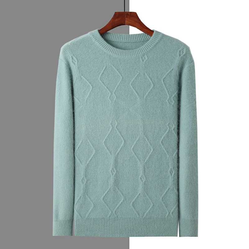 

Round neck men's 100% mink cashmere solid color pullover casual light luxury blouse autumn/winter sweater