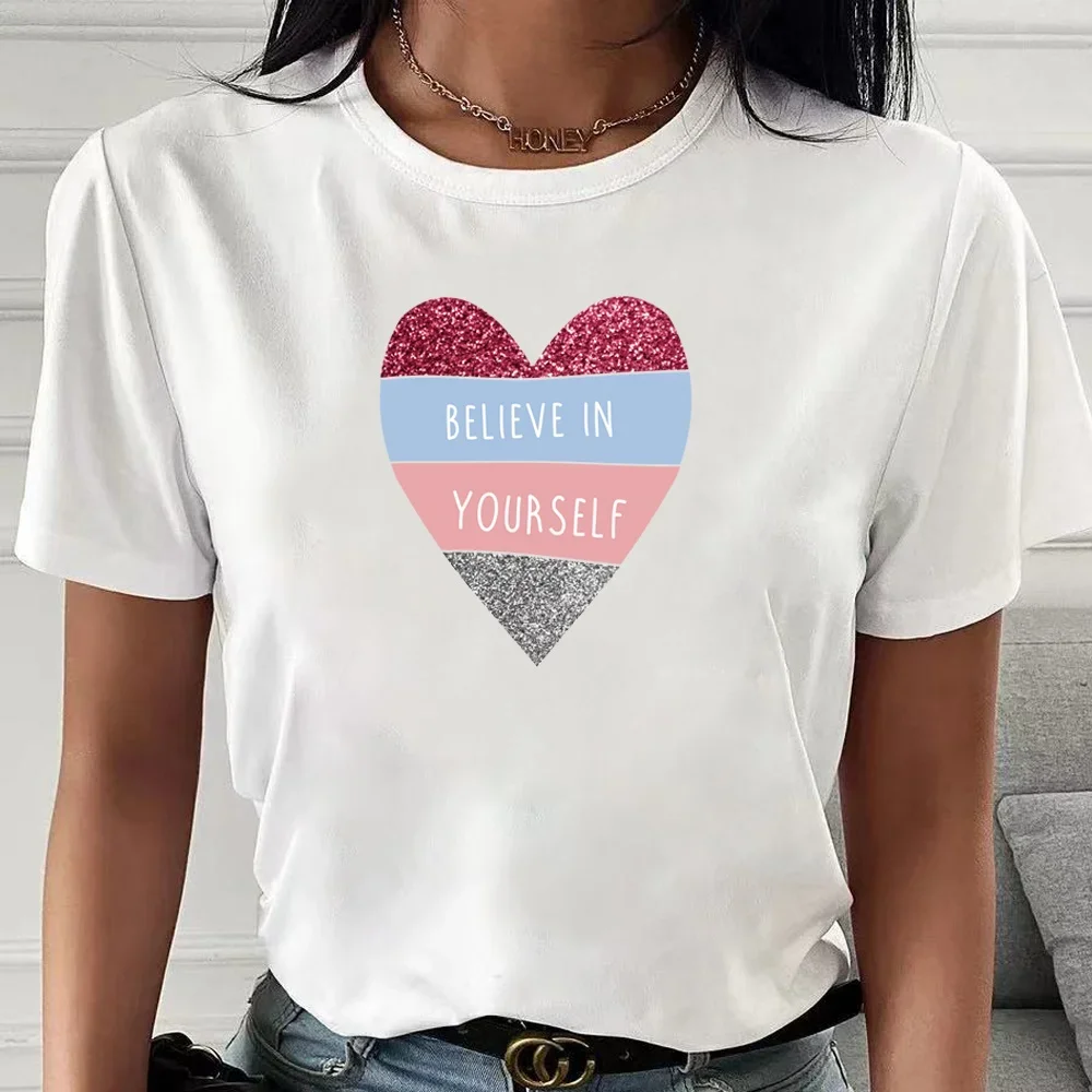 

Women T Shirt Fashion Round Neck Short Sleeve Clothes Love Print T-Shirt Summer Tees Casual Streetwear Commuter Slim Soft Top