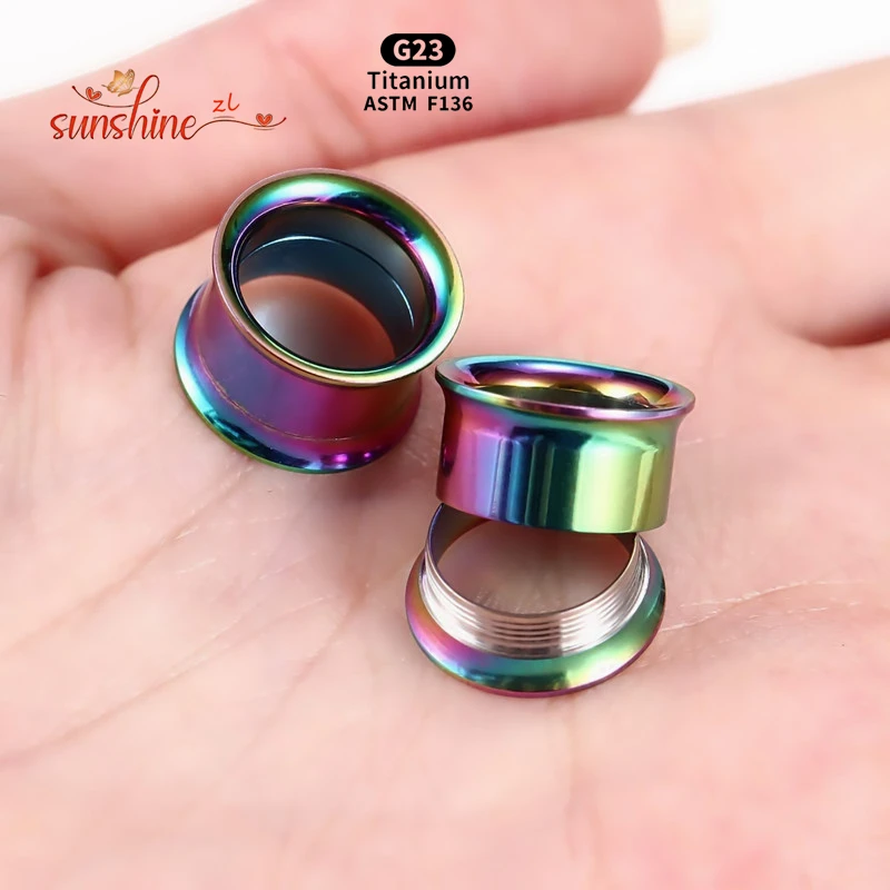 Piercing Jewelry Body Piercing Jewelry Body Jewelry Ear Piercing Jewelry 2PCS ASTM F136 G23 Titanium Internally Threaded Screw On Ear Hollow Tunnels Plugs Anodized Expander Gauge Body Piercing Jewelry