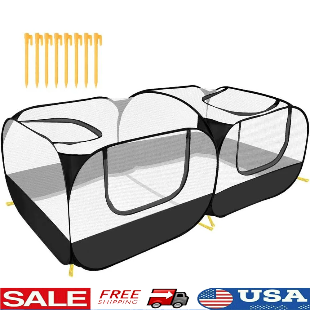 Portable Large Chicken Run Playpen with Breathable Transparent Mesh Walls Foldable Pet Cage Tent with 4 Zipper Doors Small