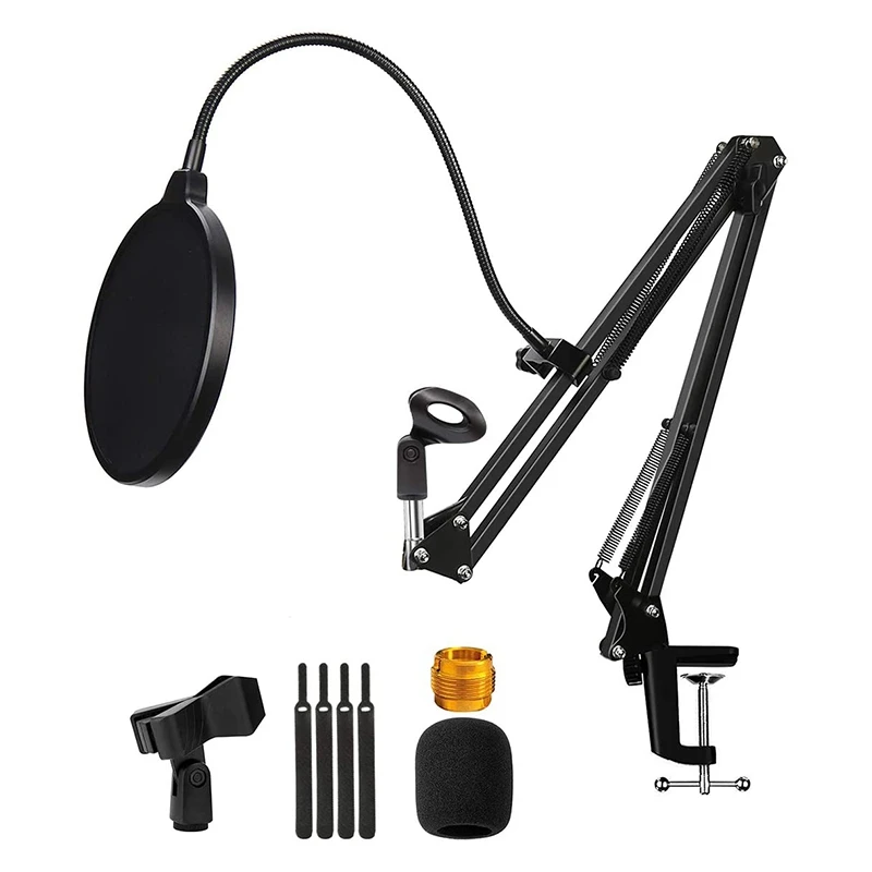 

Microphone Stand With Blowout Preventer,Condenser Adjustable Mic Stand,Microphone With Arm Stand,Mic Clip,For Radio,Etc