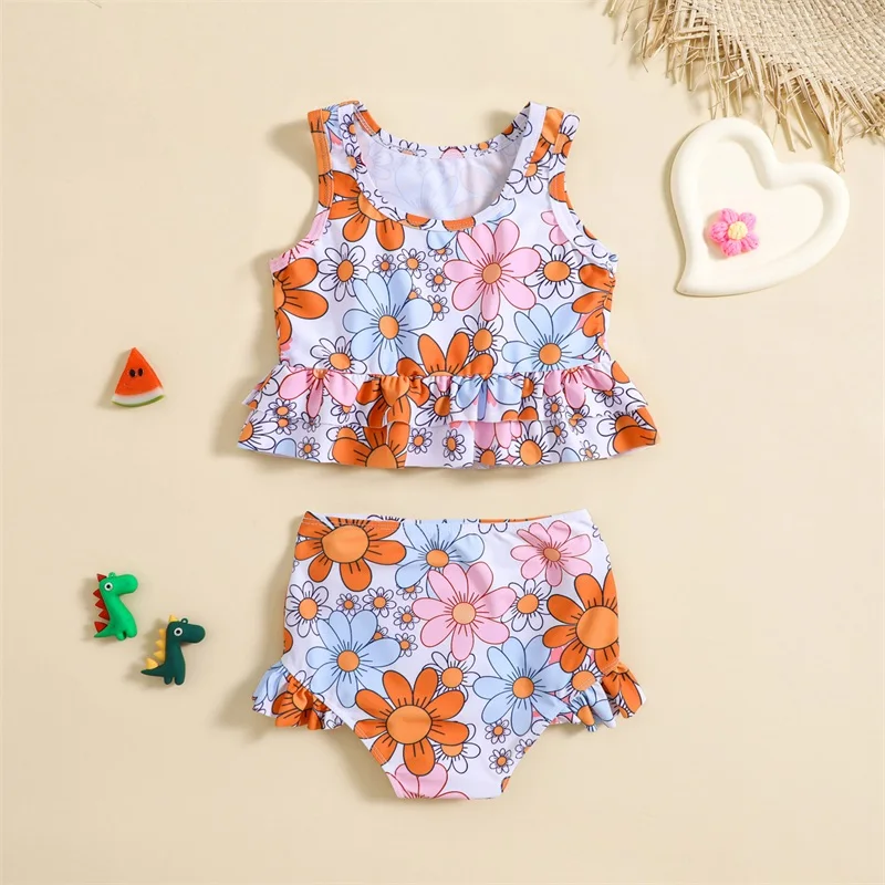 Two Pieces Swimsuits for Baby Girl Bathing Suits Bikini Set Beach Swimwear  Kids Swimsuit Ruffles Floral Suits