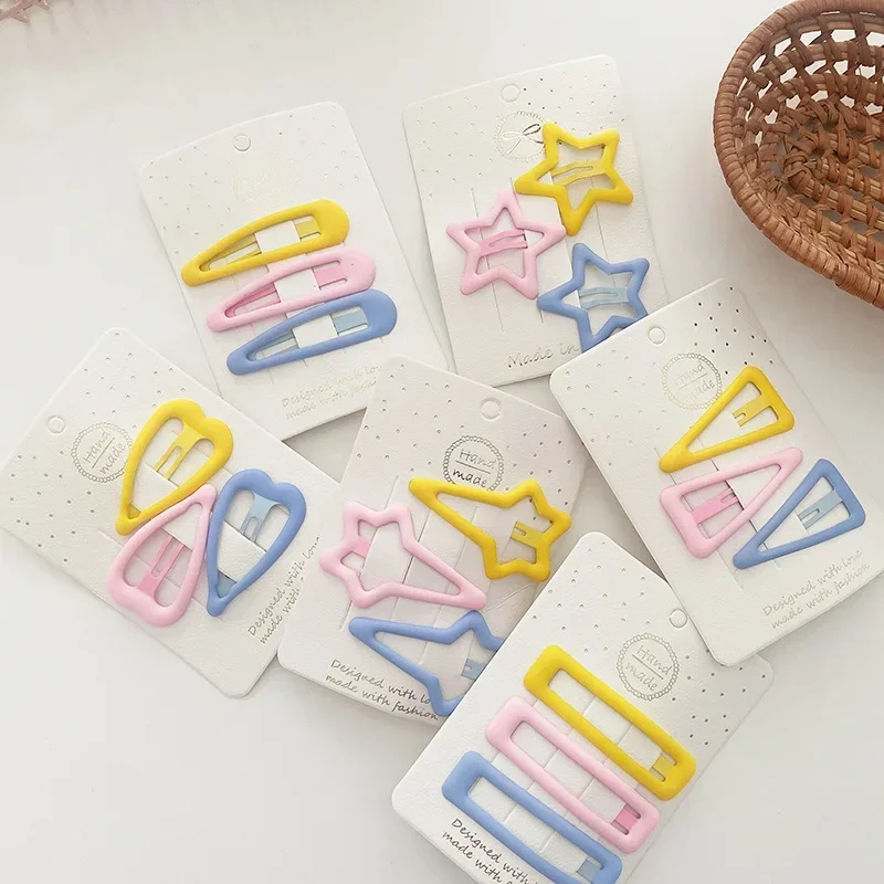 3Pcs/Set New Girls Fashion Color Geometric Stars Ornament Pink Hair Clips Adult Sweet Hairpins Female Hair Accessories