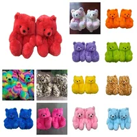 Cute Teddy Bear Plush Winter Slippers Wrapped in Heels Fun Indoor Floor Shoes Women's Gift Warm and Soft Cartoon Plush Animal Sl 1
