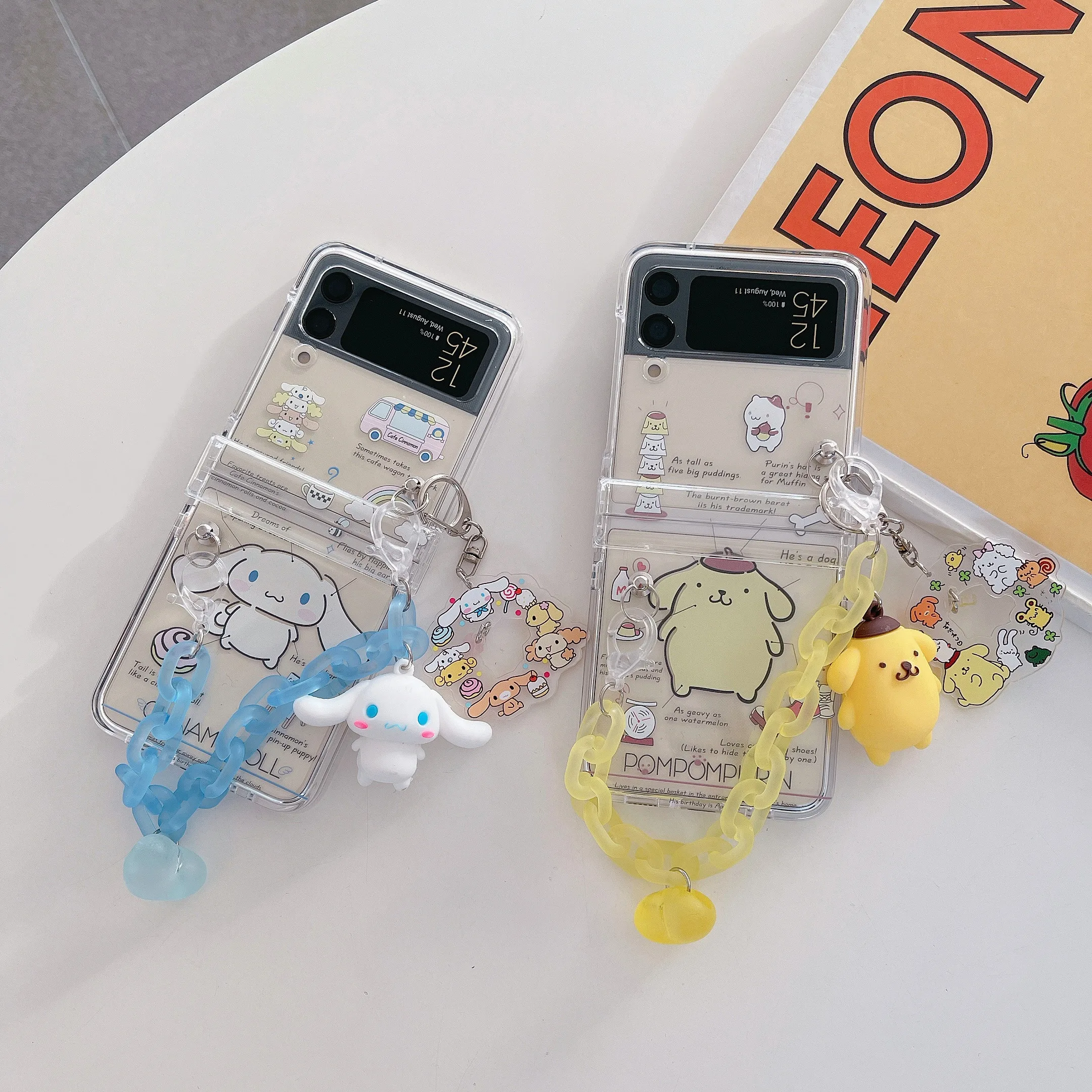 

Sanrio Pompom Purin Cinnamoroll 3D Doll Hand Chain Phone Case For Samsung Galaxy Z Flip 3 4 5G ZFlip3 ZFlip4 Flip3 Flip4 Cover