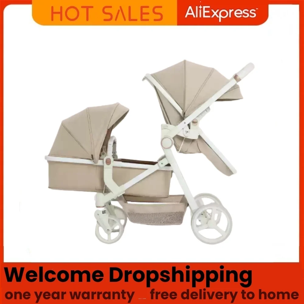 Newest luxury twin baby stroller, poussette double baby stroller,high quality twin stroller with 1 year warranty