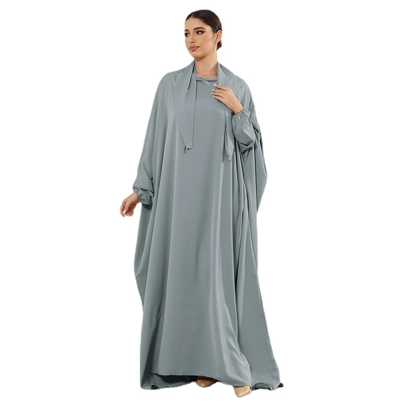 Modest Fashion Simple Elegant Gawn Abaya Kimono Long Robe Muslim Women's Outwear Arab Dress with Sash Abaya Femme Musulman