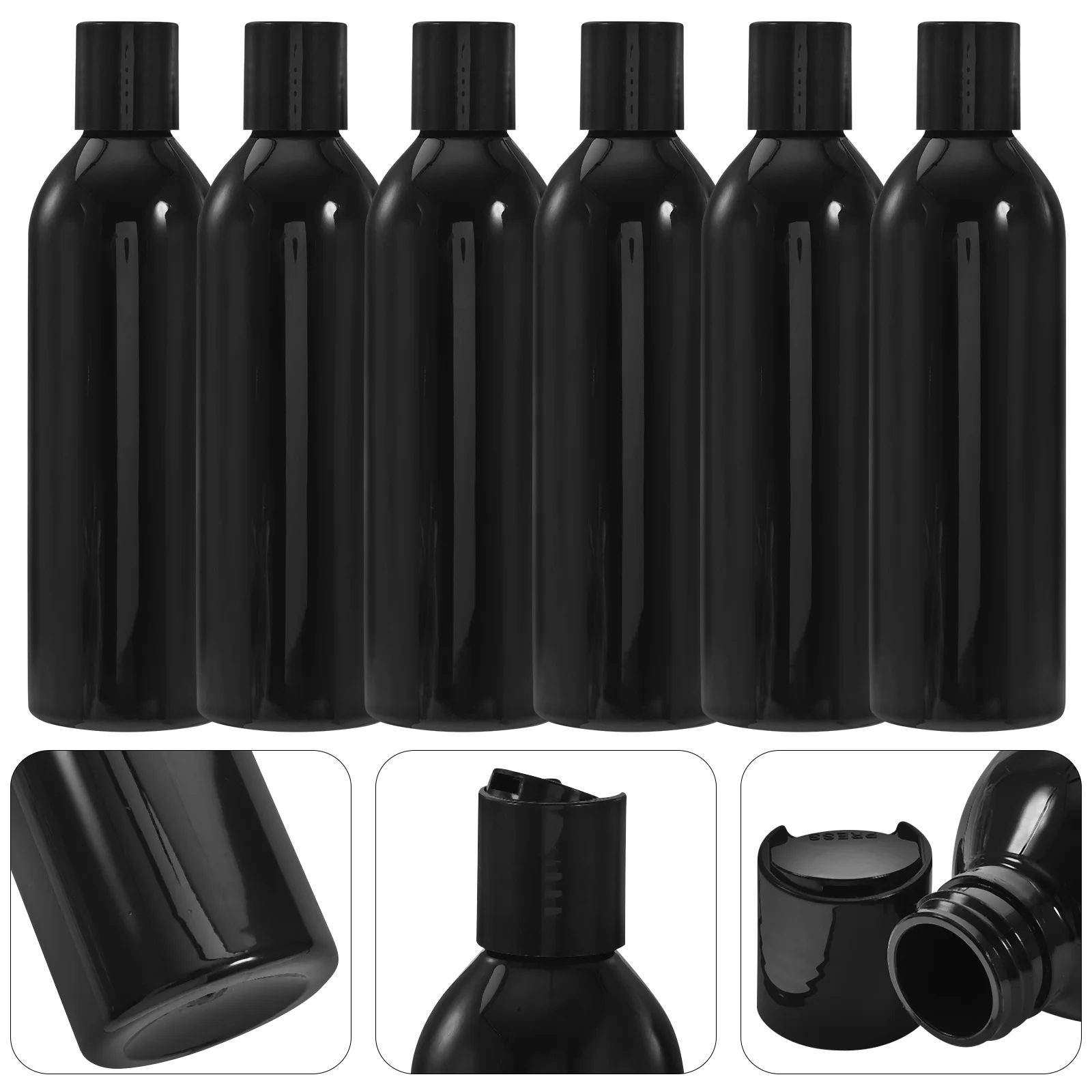 Refillable Bottles Containers 6pcs 250ml Transparent Squeezable Shampoo Bottle Toiletry Bottles with Press Disc Cap for Lotions