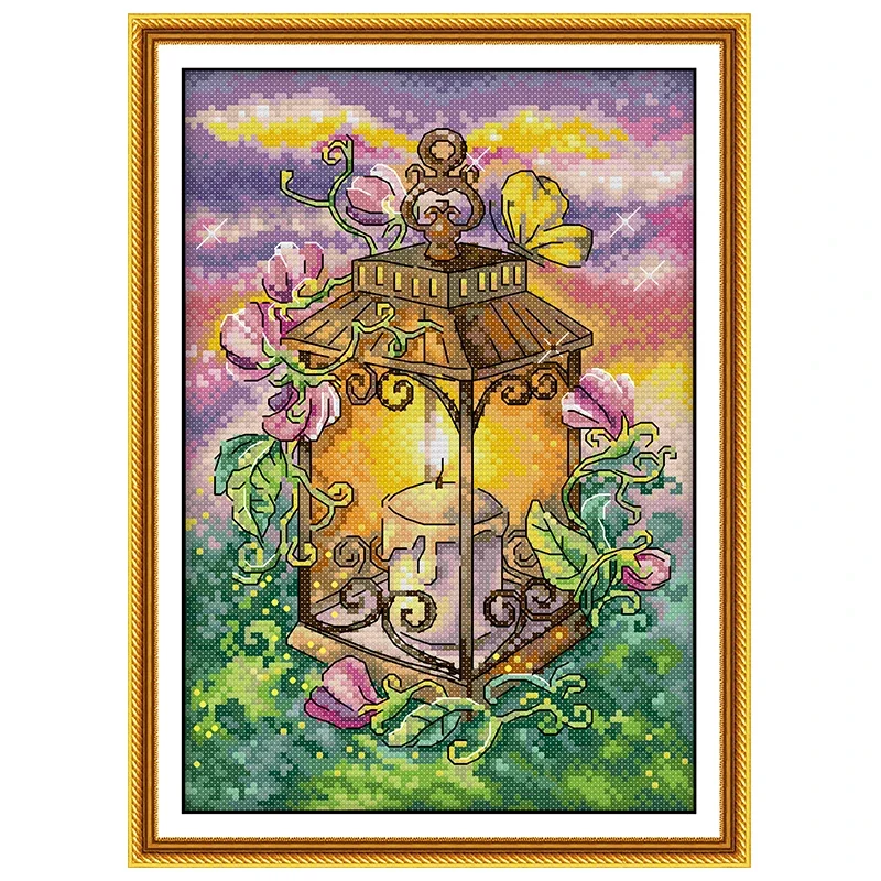 Cross Stitch Kit Four Season Lantern Pattern Counted Cross Stitch Set DIY 11CT 14CT Stamped DMC Cross-stitch Kit Embroidery Needlework