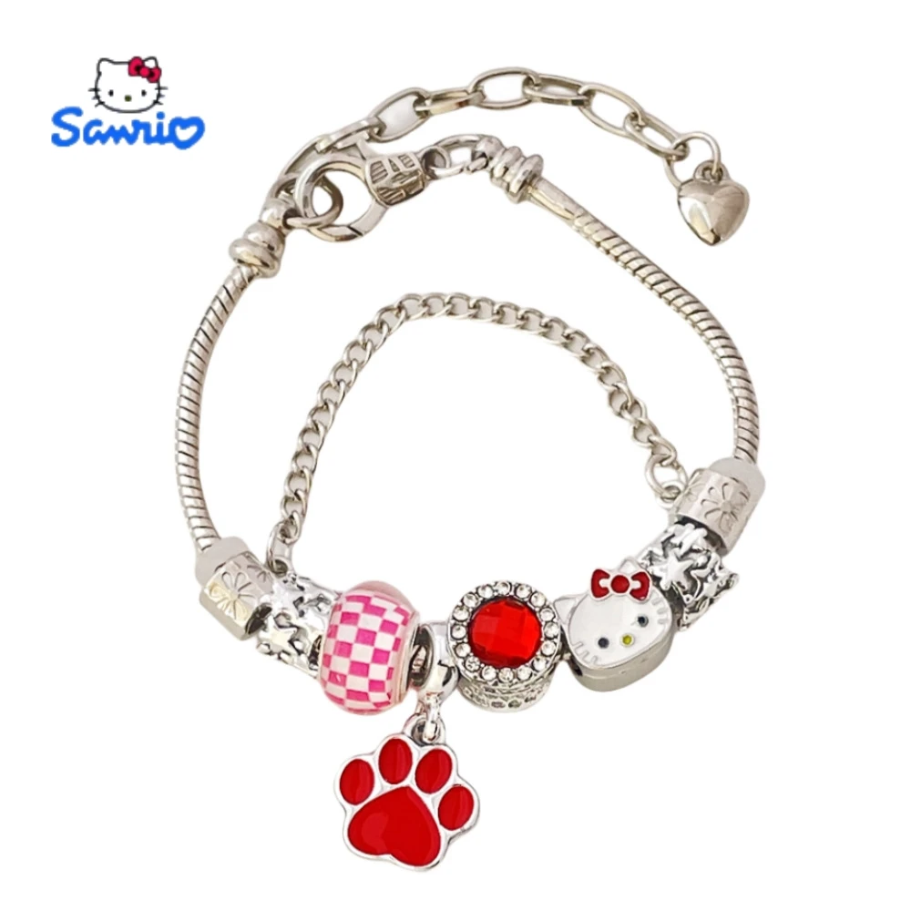 

Kawaii Hello Kitty Bracelet Charms Anime Sanrio Cartoon Kuromi Metal Beads Making Kit Kids DIY Beading Jewelry Accessories Gifts