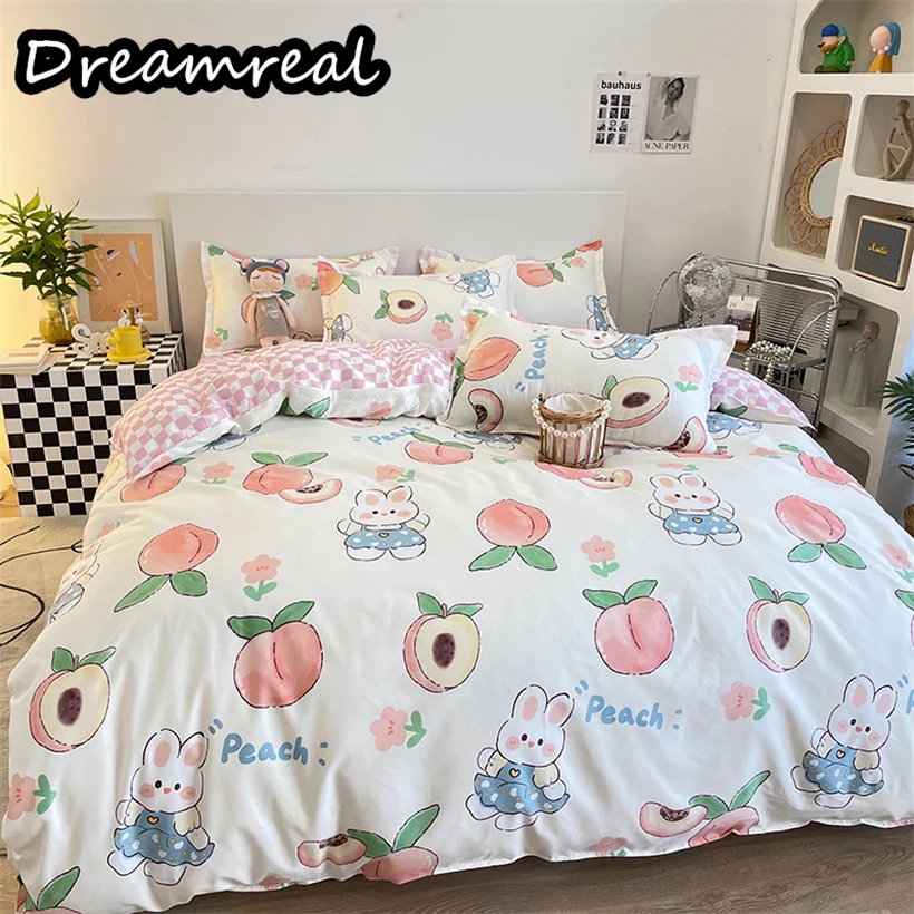 

Dreamreal Peach Rabbit Bedding Set for Girls Boys Duvet Cover Set with Bed Linens Sheet Pillowcase 220x240 200x200 Bedclothes