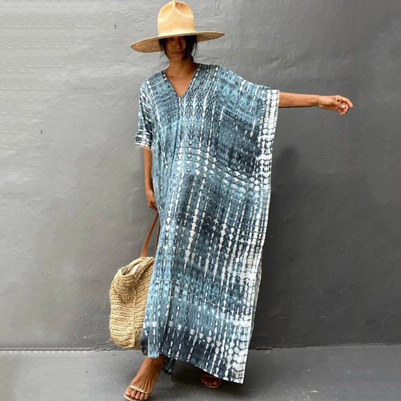 Fashion Casual Striped Print Long Dresses Women Bohemian V-neck Bat Sleeve Loose Slit Beach Dress Summer New Beachwear Vestidos 53 Fashion Casual Striped Print Long Dresses Women Bohemian V-neck Bat Sleeve Loose Slit Beach Dress Summer New Beachwear Vestidos