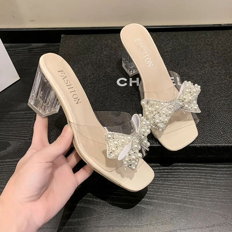 

Блестящие шлепанцы, туфли на каблуке с бантом-бабочкой, большие размеры, модные роскошные прозрачные лакированные шлепанцы в римском стиле с бантом-бабочкой