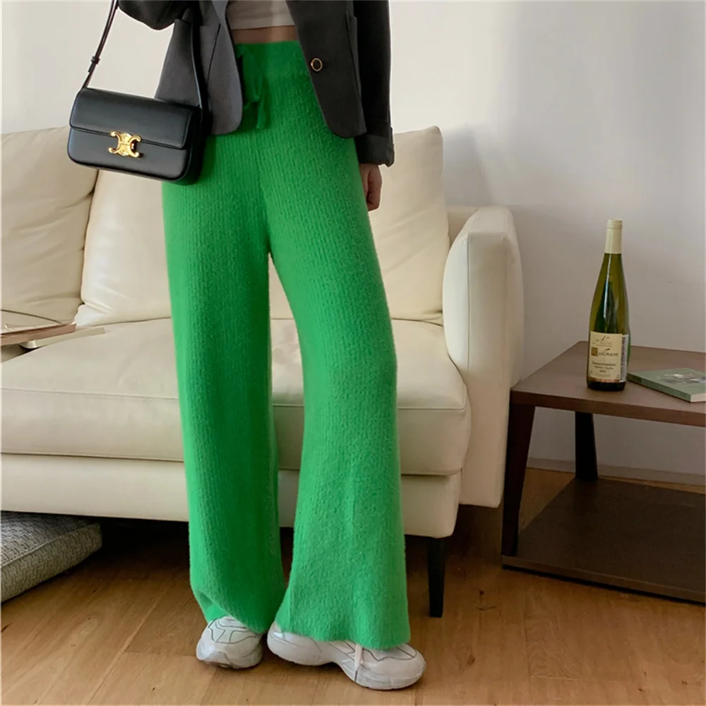 

Alien Kitty High Waist Pants Women Faux Mink Hair Winter Loose Warm Knitted Wide Leg Slim Casual Office Lady Fashion New OL