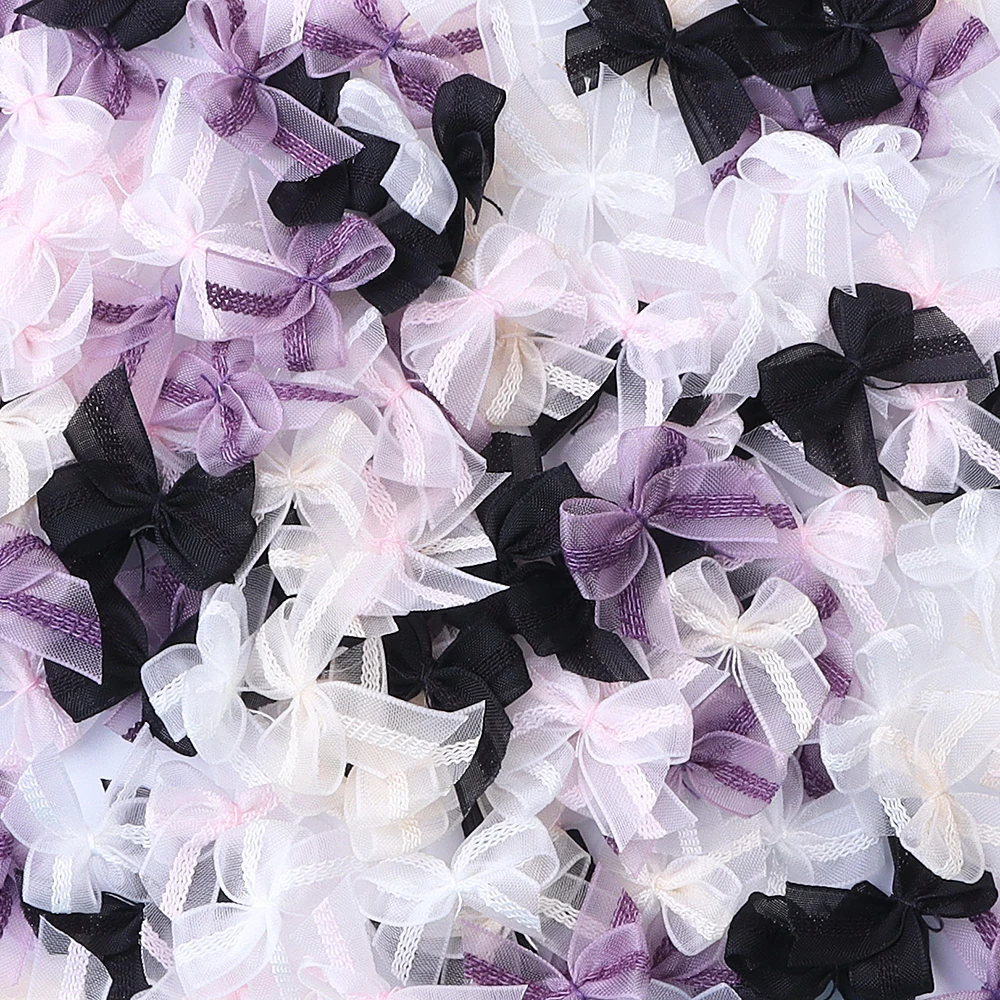 30pcs Mesh Ribbon Bows For DIY Craft Decoration Nail Manicure