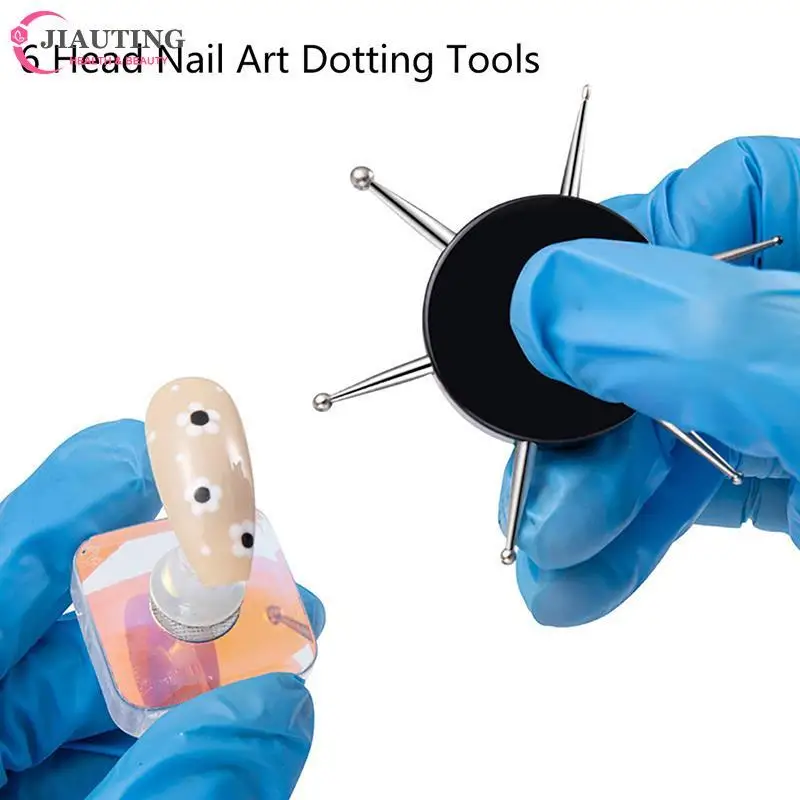 6Head Nail Art Dotting Tools Disc Nail Drill Point Tools Dot Painting Point Drill Pen Circular Dotting Tool 1pc nail art tools,nail art pen