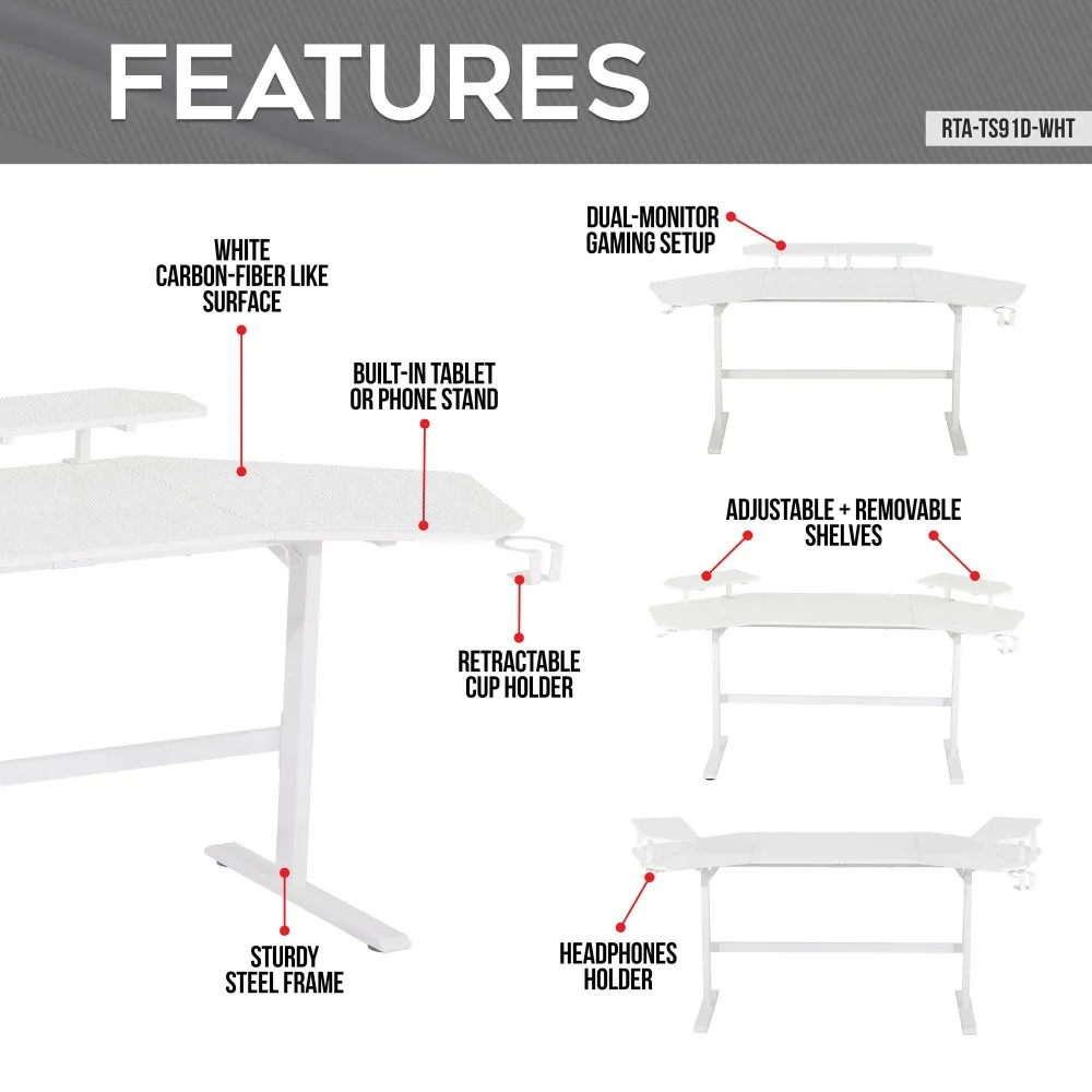 Gaming Desk with Shelves & Accessory Holder, Modern Computer Desk with Storage – Compact Design for Small Spaces 3