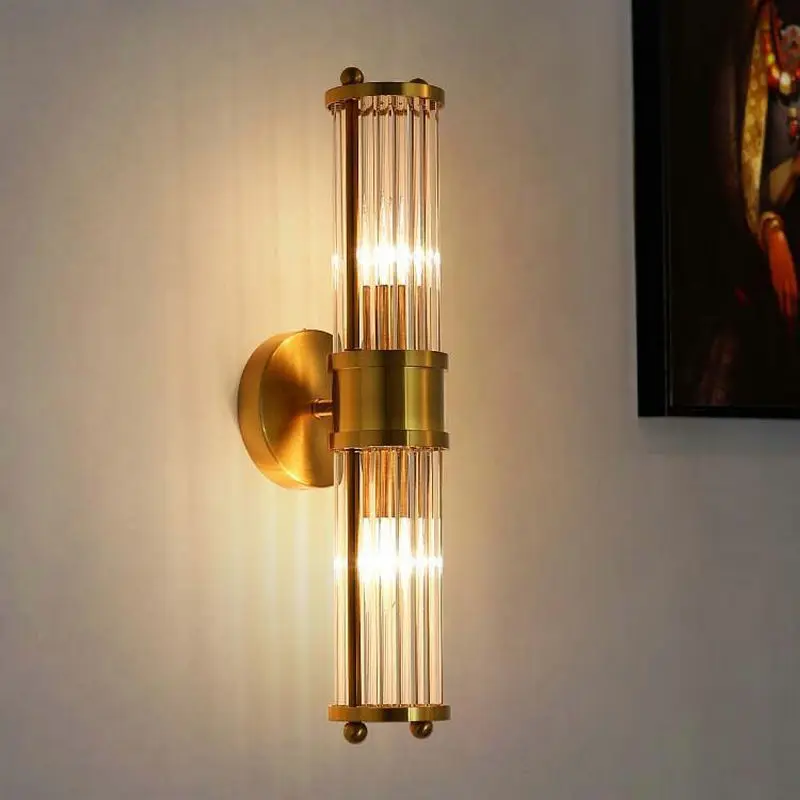 

Copper Home Led Wall Lamp Clear Crystal Minimalist Bedside Living Room Background Wall Decoration Sconce Lighting Fixtures E14