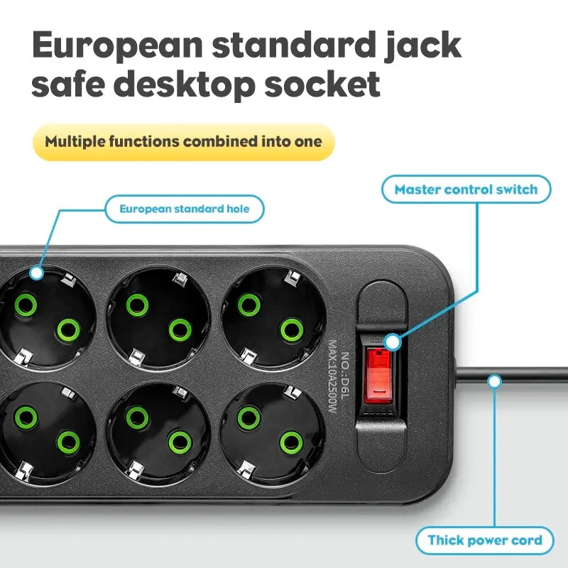 Power Strip EU Plug AC Outlet With 4 USB Ports Fast Charge Multiprise Network Filter