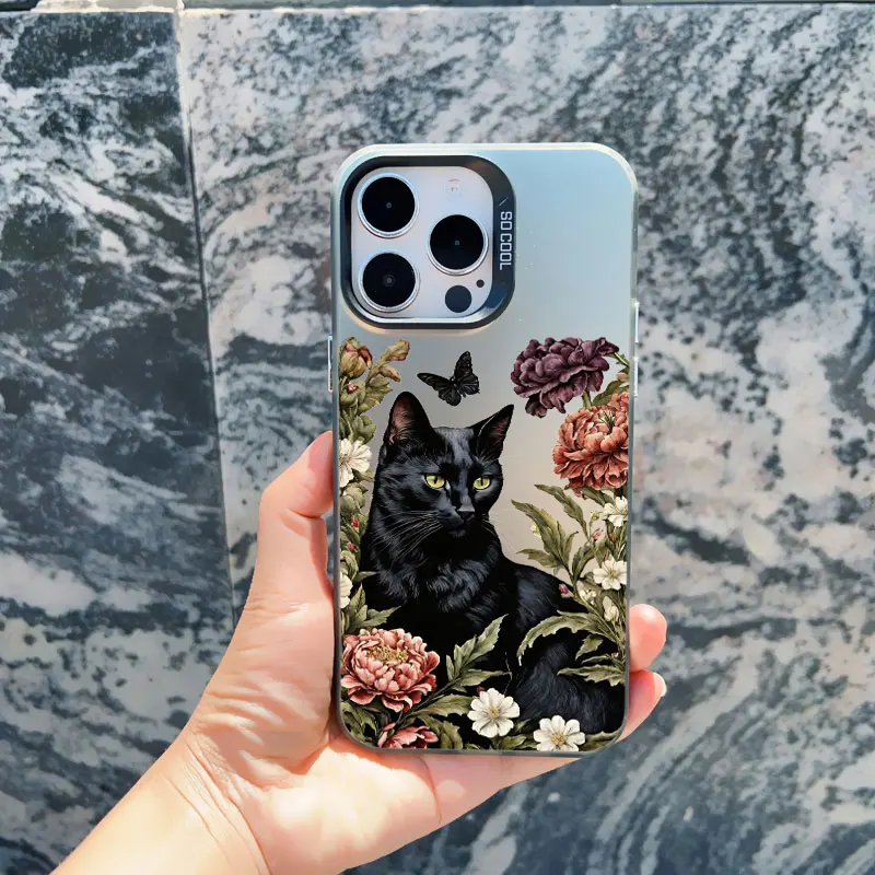 Katze unter Blumen Handyhülle für iPhone 13 11 12 Pro Max Mini 17 16 15 14 Plus Pro Max Stoßfeste Laser-Rückabdeckungen Fundas – Detail 10