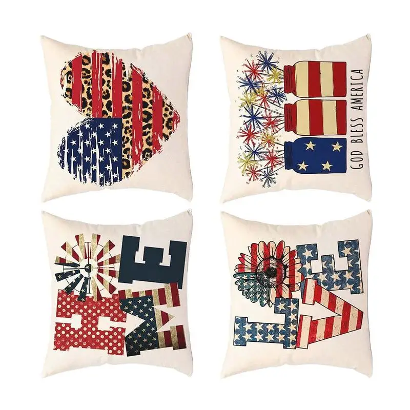 

Independence Day Pillow Cover Set 4th Of July Independence Day Pillowcase For Home Party Decor American Flag Retro Red Blue