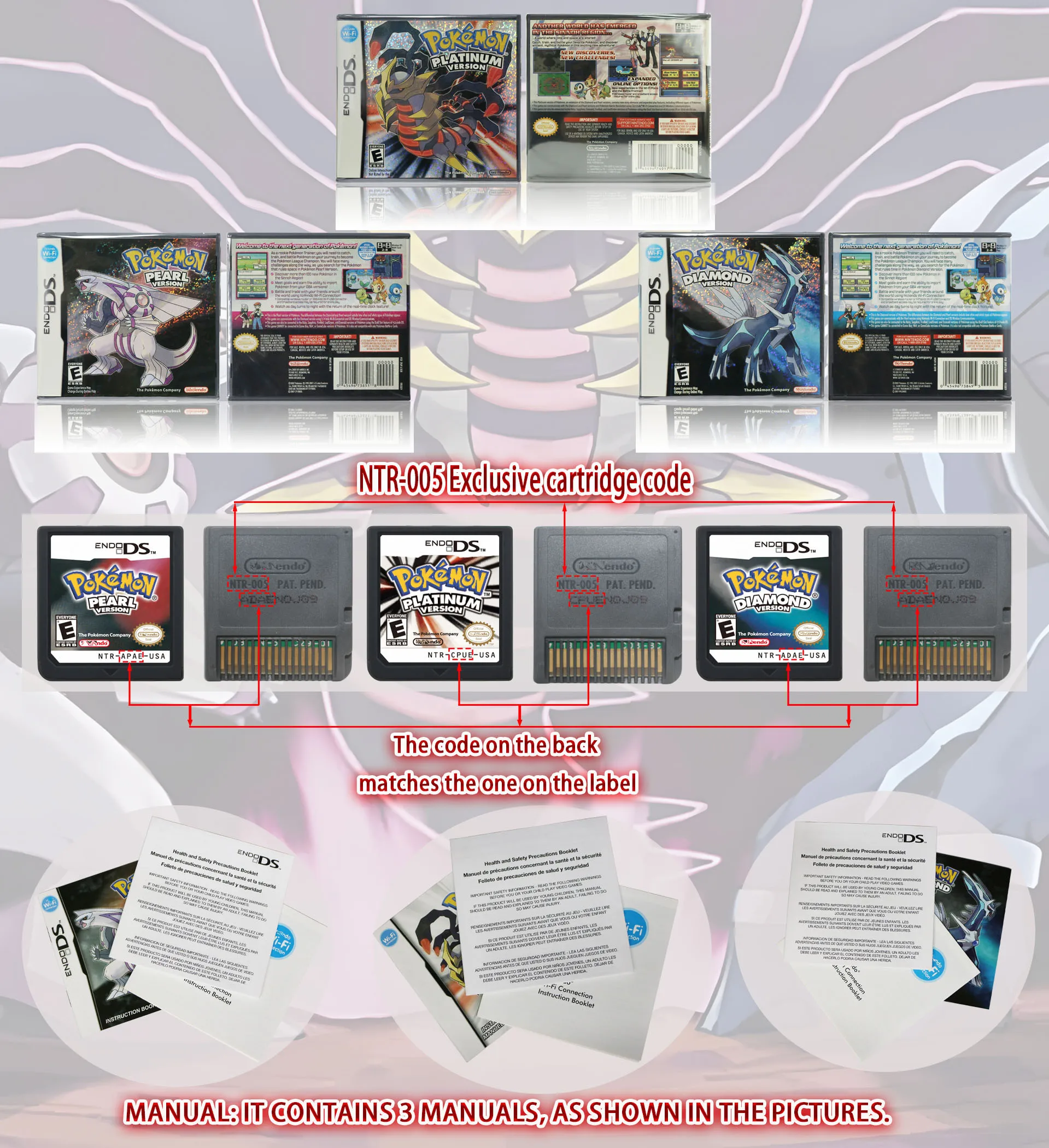 Pokémon Platinum Black White USA Version New Sealed Package With Box and Manuals DS Video Game Cartridge For DS 2DS 3DS Console