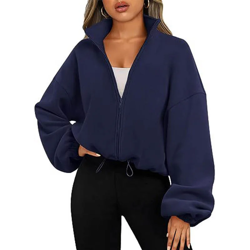 

Zippers Stand Neck 2024 Autumn Y2k Ropa De Mujer Fashion Streetwear Warm Hoodies Women Crop Sweatshirt Loose Drawstring
