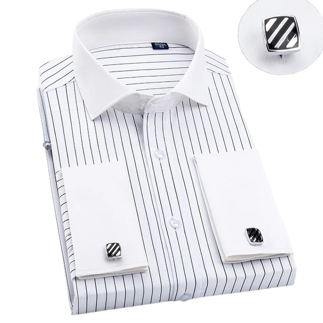 Camisa de vestir con puño francés para hombre, esmoquin Formal de negocios  con gemelos, cuello italiano a rayas, manga larga, Windsor - AliExpress