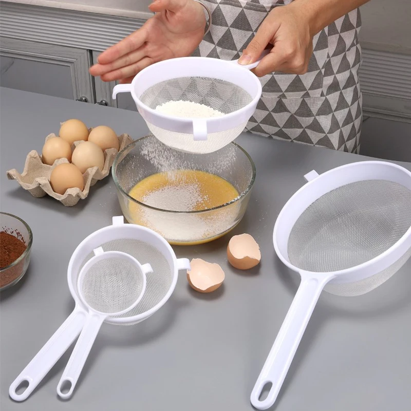 Plastic Fine Mesh Scoop Strainer Colander Flour Sieve With Handle Juice