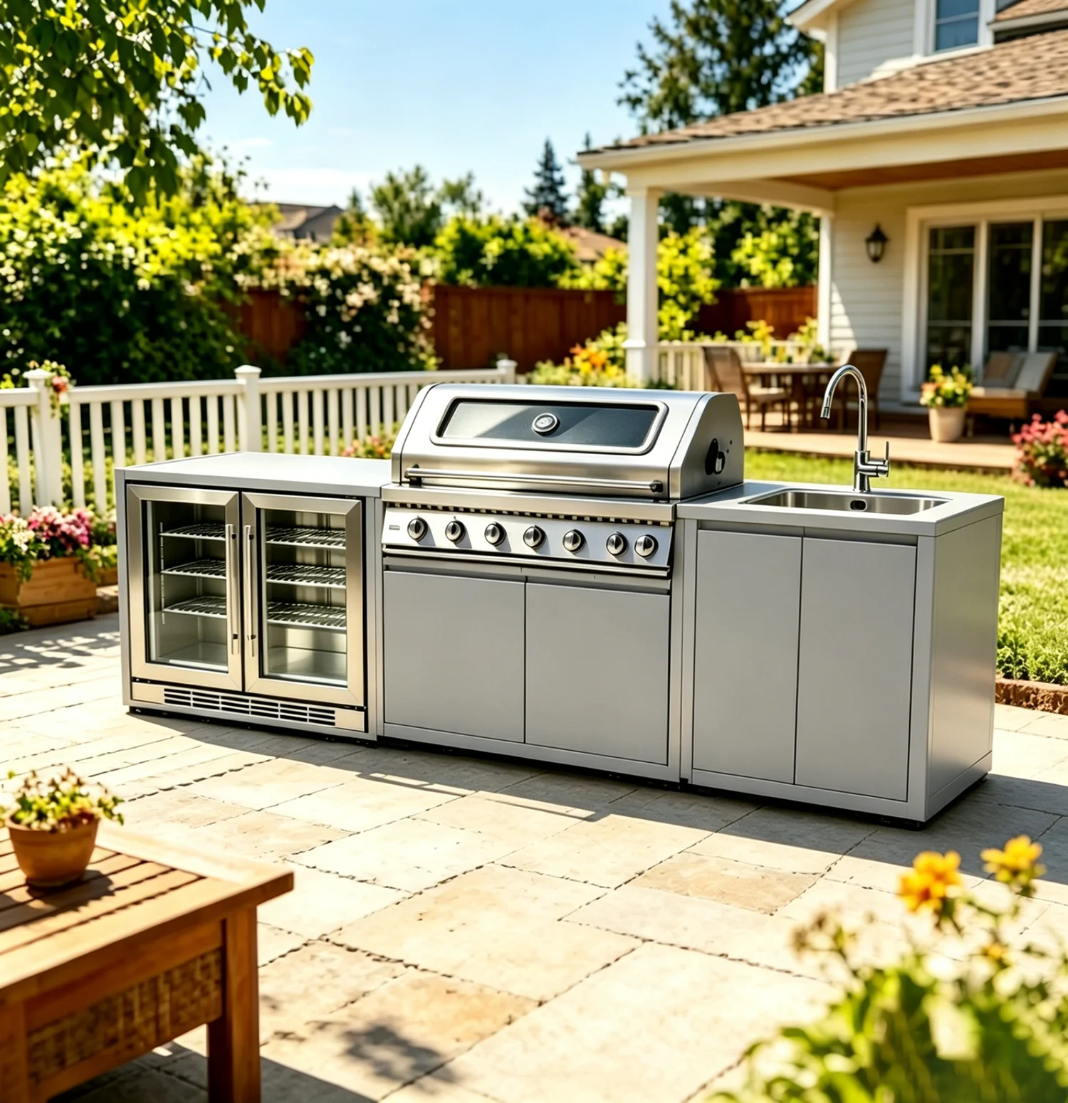 Cucine Complete per Esterni, Set di Mobili Durevoli con Isole e Carrelli da Cucina, Ensemble Casserole De Cuisine - immagine 4