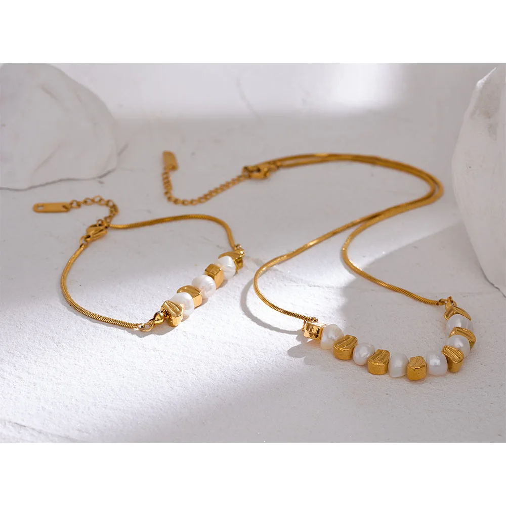 Yhpup Pearl Chain Necklace Bracelet Bangle