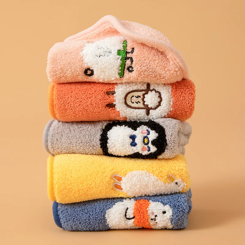 Cute Bath Towel Soft Coral Velvet Face Hand Towel Kid Adult Bathroom Shower Wipe Washcloth Children Handkerchief Absorbent