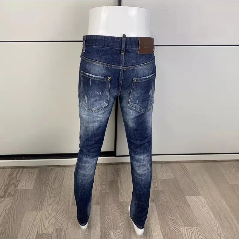 Street Fashion Men Jeans Retro Blue High Quality Elastic Stretch Skinny Fit Ripped Jeans Men Vintage Designer Brand Pants Hombre