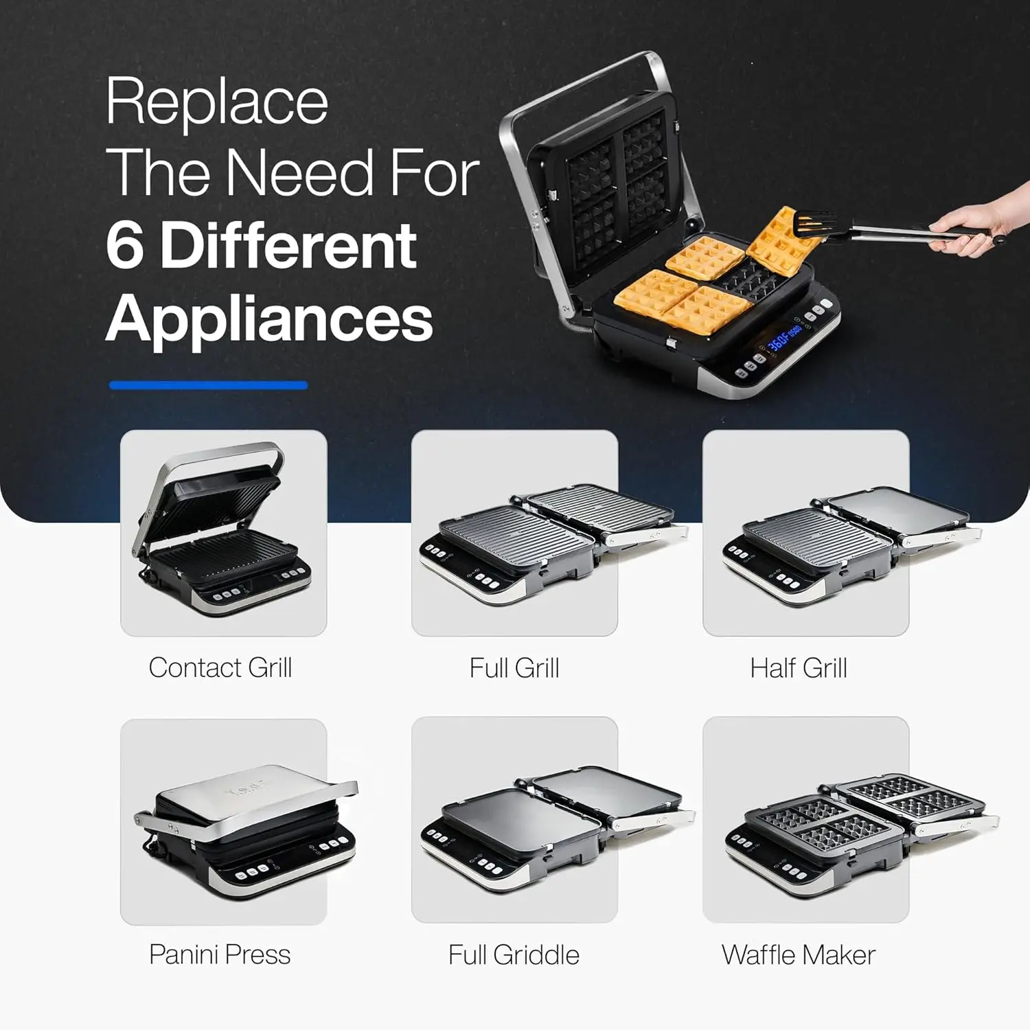 Total Package 6-in-1 Digital Indoor Grill, Waffle Maker, Panini Press, Griddle, with Deluxe Accessory Kit 2