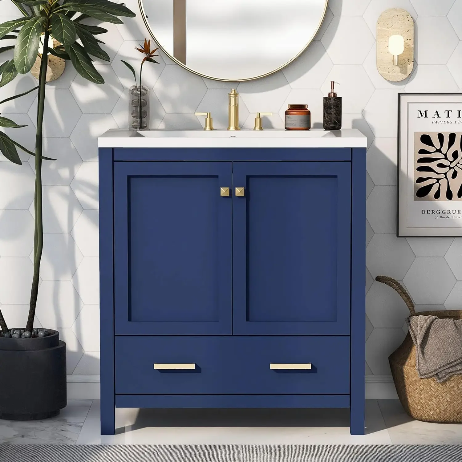 Bathroom Vanity with Sink 30 inch, Bathroom Storage Cabinet with 2 Doors and a Drawer, Bathroom Sink Multifunctional Storage 3