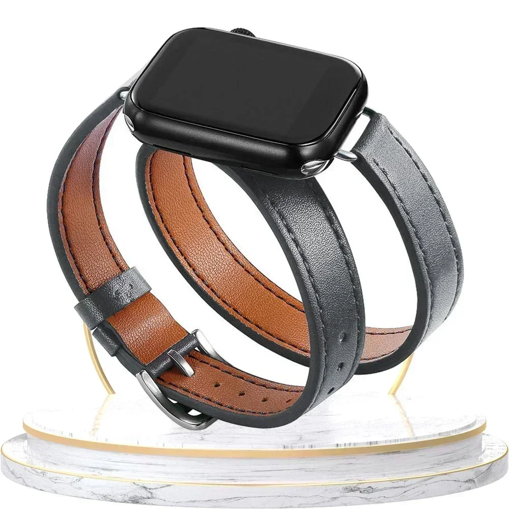 Elegant Double-Loop Leather Watch Strap Bracelet