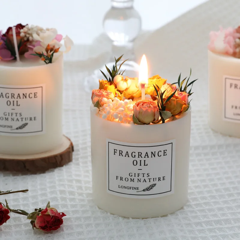 Scented Candles Soy Wax Aromatherapy Candles Smoke Free with Dried Flowers  Romantic Wedding Party Home Decoration Exquisite Gift