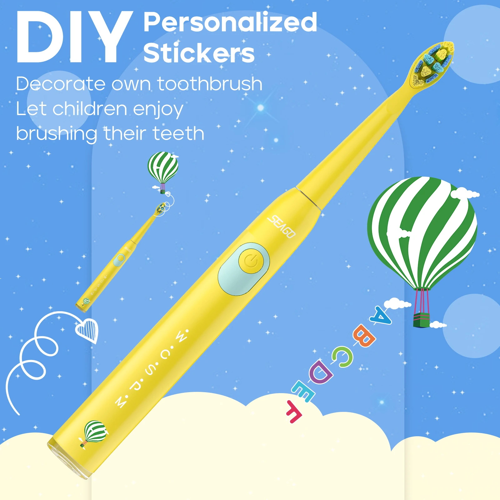 Kids Electric Toothbrush Seago Kids Electric Toothbrush for 6+Years 5 Modes Rechargeable IPX7 Waterproof Power Sonic Toothbrush Replacement Head SG-2303