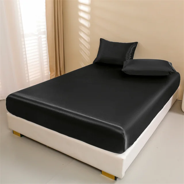 Draps de lit en satin, ensemble de draps queen size, ensemble de literie soyeux 4 pièces, 1 drap-housse à poche profonde + 1 drap plat + 2 taies d'oreiller 6