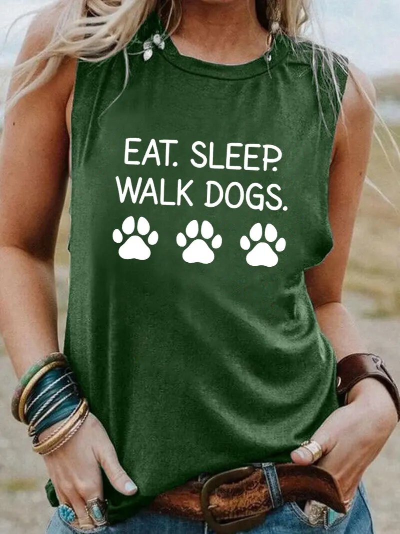 

Новое поступление, Летняя Повседневная рубашка с принтом «Eat Sleep Walk Dogs», летний топ без рукавов, рубашка для мам и собак, подарок любимым питомцем