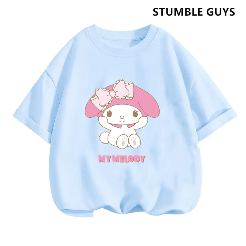 2024 New My Melody Tshirt Anime Summer Multiple Fashion Children's T-shirts Round Neck Casual Short Sleeve Print Trucksuit 5