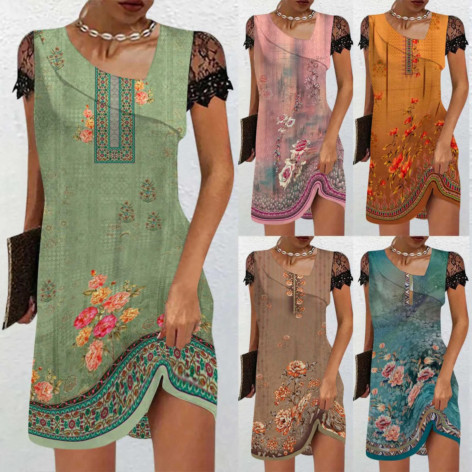 

Summer Ladies Dress Party Outdoor Crewneck Holiday Elegant Durable Short-Sleeved Vacation Casual Wear Simple Dress Vestido