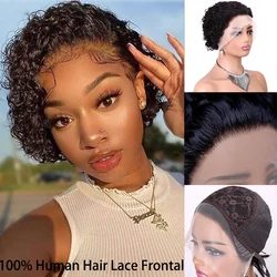 Short PiXie Cut Wigs 13X1 Lace Frontal Remy Human Hair Afro Spring curl Short Bob Human Hair for Black Women Brazilian 8inches