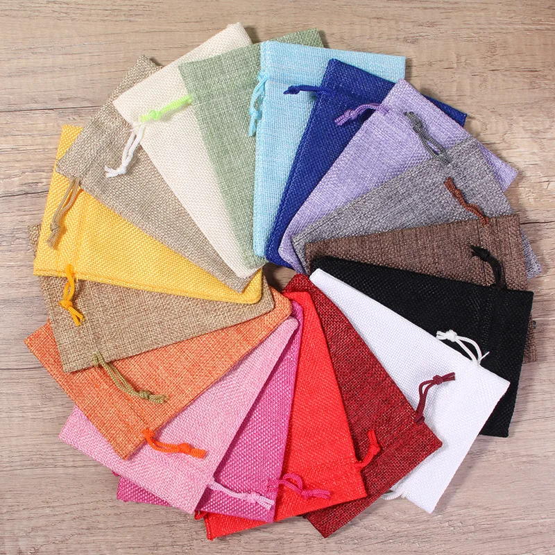 10 Pcs Various Colors Jute Drawstring Pouches for Christmas Wedding Party Gift Home Organizer Dustproof Multi Size Storage Bags